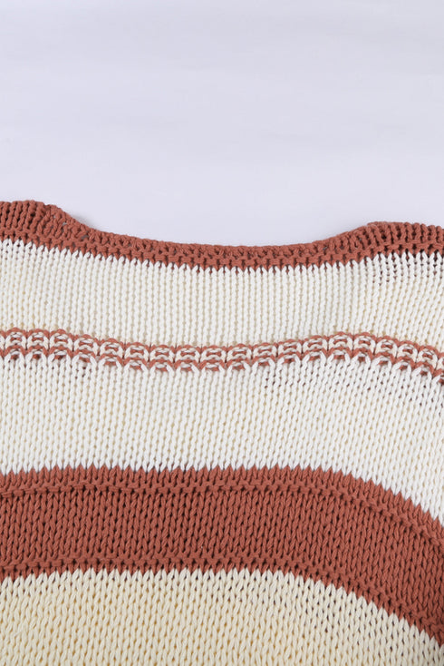 V-Neck Knitted Lantern Sleeve Pullover Sweater